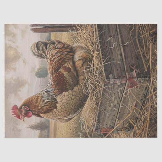 Rustikales rotes Huhn und Nestdekoupage Seidenpapier (Vorderseite)