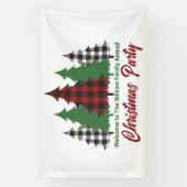 Rustikales Rotes Kariert Frohe Weihnachtsbaumen Pa Banner (Vertikal)