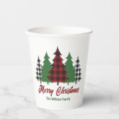 Rustikales Rotes Kariert Frohe Weihnachtsbaumen Pa Pappbecher (Vorderseite)