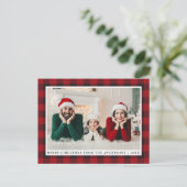Rustikales Rotes Kariertes Foto Frohe Weihnachten Postkarte (Stehend Vorderseite)