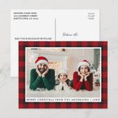 Rustikales Rotes Kariertes Foto Frohe Weihnachten Postkarte (Vorne/Hinten)