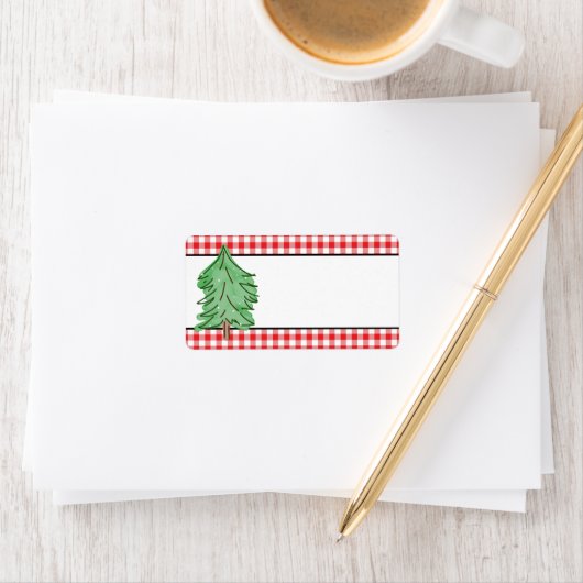 Rustikales Rotes Kariertes grünes Pine Tree Leere Adressaufkleber (Insitu)