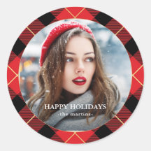 Rustikales Rotes Kariertes Imitat Gold Foto Weihna