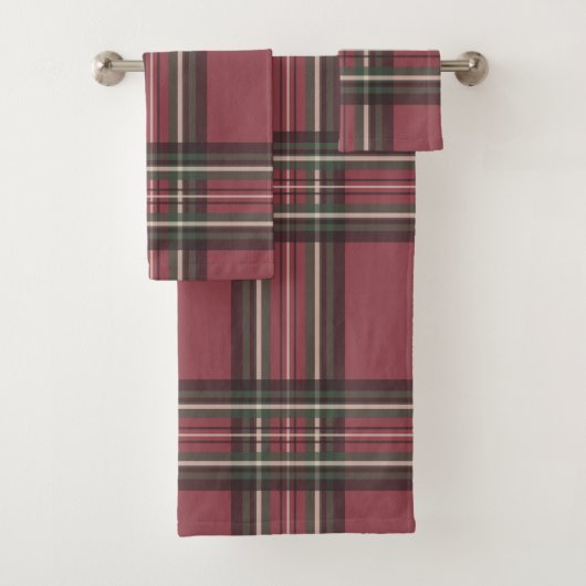 Rustikales rotes Karo-Badehandtücher-Set Badhandtuch Set (Insitu)