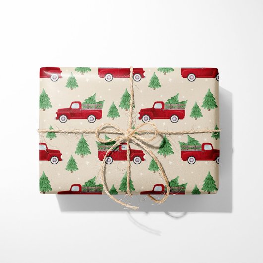 Rustikales rotes LKW-Weihnachten Geschenkpapier