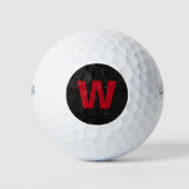 Rustikales Rotes Monogramm Initial auf Black Burla Golfball (Vorderseite)