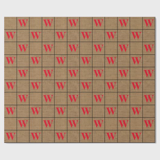 Rustikales, rotes Monogramm-Wrapping-Papier Geschenkpapier (Flach)