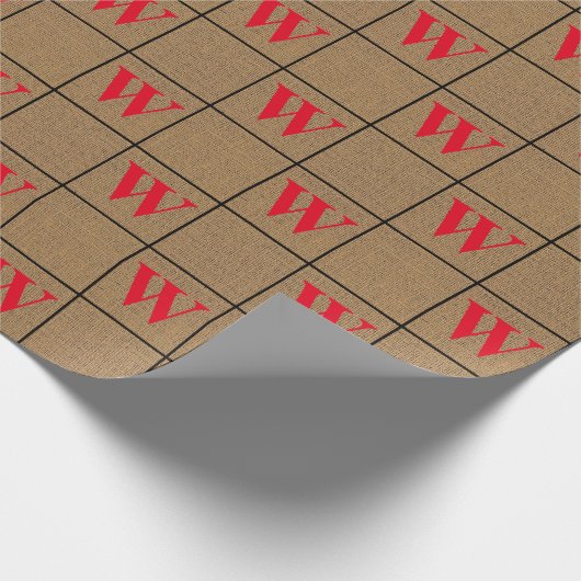 Rustikales, rotes Monogramm-Wrapping-Papier Geschenkpapier (Ecke)