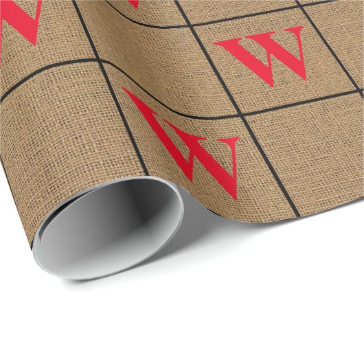 Rustikales, rotes Monogramm-Wrapping-Papier Geschenkpapier (Rolleneckpunkt)