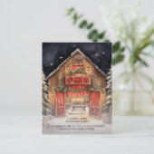 Rustikales Rotes Party Land Weihnachten Ankündigungspostkarte (Stehend Vorderseite)