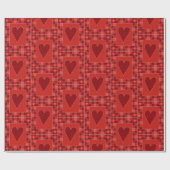 Rustikales rotes Patchwork Herz Quilt Geschenkpapier (Flach)