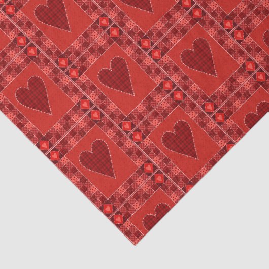 Rustikales rotes Patchwork Herz Quilt Seidenpapier (Ausschnitt)