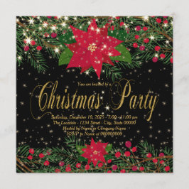 Rustikales Rotes Poinsettia Weihnachtsfest Party Einladung