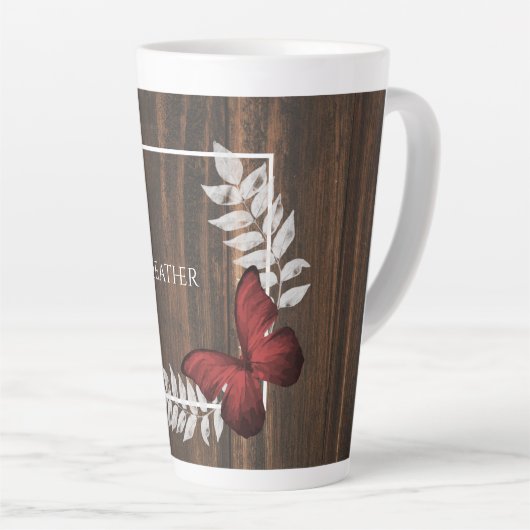 Rustikales Rotes Schmetterling Personalisiert Latt Milchtasse (Rechte Ecke)