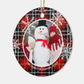 Rustikales Rotes Schwarzes Kariertes Schneeflocken Keramik Ornament (Links)