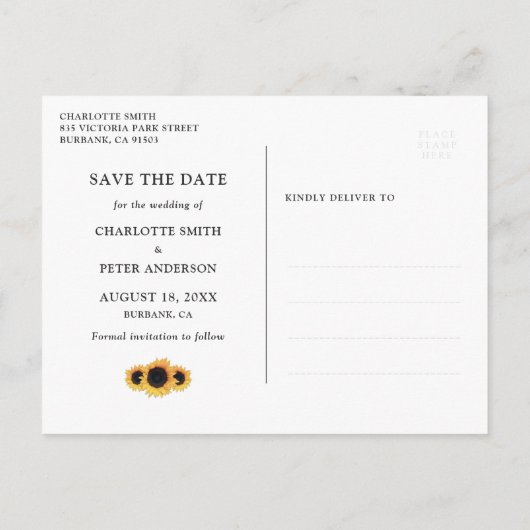 Rustikales Rotes Sonnenblumen Foto Save the Date Ankündigungspostkarte (Rückseite)