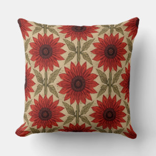 Rustikales Rotes Sonnenblumenkopfkissen Kissen