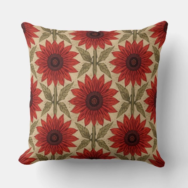 Rustikales Rotes Sonnenblumenkopfkissen Kissen (Vorderseite)