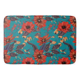 Rustikales rotes und Aquamarines Blumenmuster Badematte