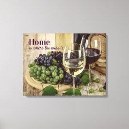 Rustikales Rotes und Weißes Weinglas Trauben Fass Leinwanddruck