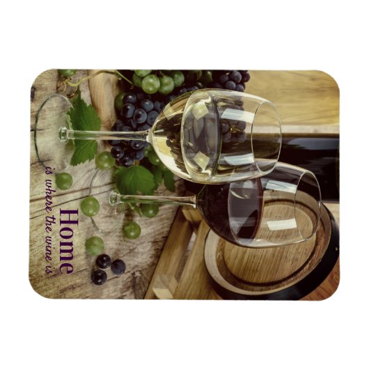Rustikales Rotes und Weißes Weinglas Trauben Fass Magnet (Horizontal)