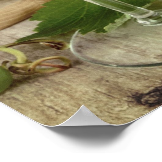 Rustikales Rotes und Weißes Weinglas Trauben Fass Poster (Ecke)