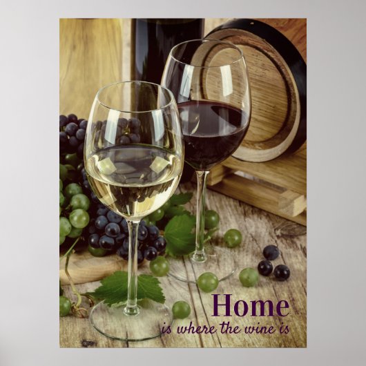 Rustikales Rotes und Weißes Weinglas Trauben Fass Poster (Vorne)