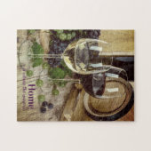 Rustikales Rotes und Weißes Weinglas Trauben Fass Puzzle (Horizontal)