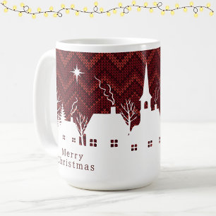 Rustikales rotes Weihnachtsdorf Chevron Strickmust Kaffeetasse