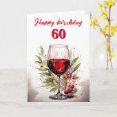 Rustikales Rotes Weinglas 60. Geburtstag Karte (Gelbe Blume)