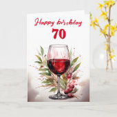 Rustikales Rotes Weinglas 70. Geburtstag Karte (Gelbe Blume)