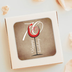 Rustikales Rotes Weinglas 70. Geburtstag Quadratischer Aufkleber