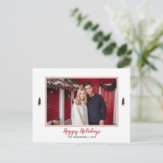 Rustikales Rotes & Weißes Gingham Flannel Weihnach Ankündigungspostkarte (Stehend Vorderseite)