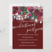 Rustikales Rotflorenglanz Lichter Weihnachten Part Einladung (Vorderseite)