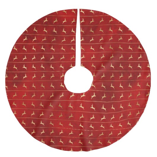 Rustikales Rotgoldstreifen-Muster Polyester Weihnachtsbaumdecke (Vorderseite)
