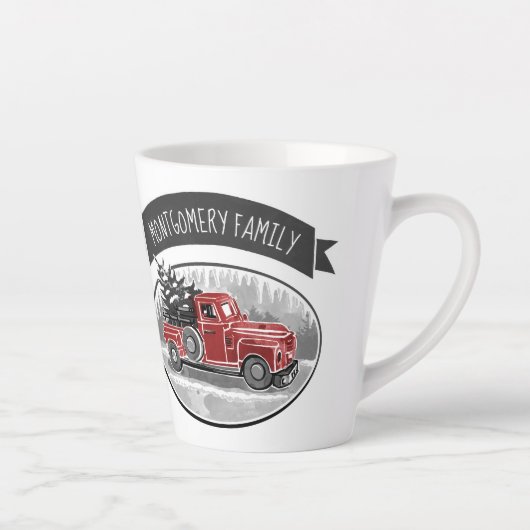 Rustikales Rotlastwagen Monogram Familienname Baue Milchtasse (Rechts)