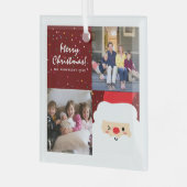 Rustikales Rotweihnachtskonfetti und Foto der Fami Ornament Aus Glas (Vorderseite links)