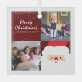 Rustikales Rotweihnachtskonfetti und Foto der Fami Ornament Aus Glas (Vorderseite)