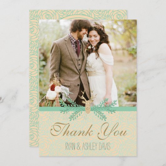 Rustikales Rotwild-Geweih DANKEN IHNEN, Dankeskarte (Vorne/Hinten)