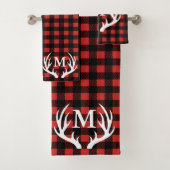 Rustikales Rotwild-Geweih-roter u. schwarzer Badhandtuch Set (Insitu)