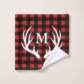 Rustikales Rotwild-Geweih-roter u. schwarzer Badhandtuch Set (Waschlappen)