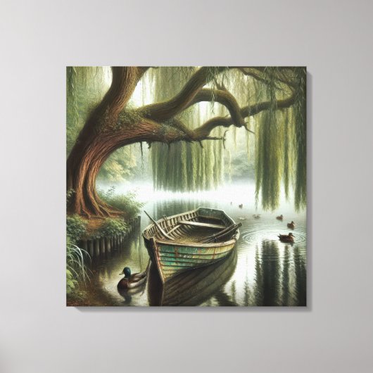 Rustikales Rowboat unter einem wilden Baum Leinwanddruck (Vorderseite)