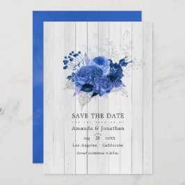 Rustikales Royal Blue und Silver Floral Wedding Fo Save The Date
