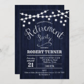 Rustikales Ruhestand Party - Navy Wood Pattern Einladung (Vorne/Hinten)