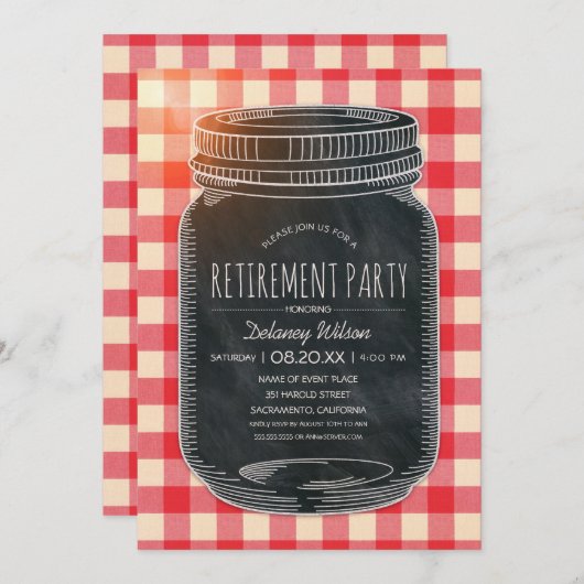 Rustikales Ruhestand Party Picnic Mason Jar Einladung (Vorne/Hinten)