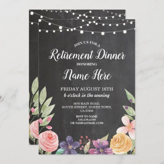 Rustikales Ruhestand Party Raufutter Flora Einladu Einladung (Vorne/Hinten)