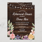 Rustikales Ruhestand-Party Rmüde HolzfloralEinladu Einladung (Vorne/Hinten)