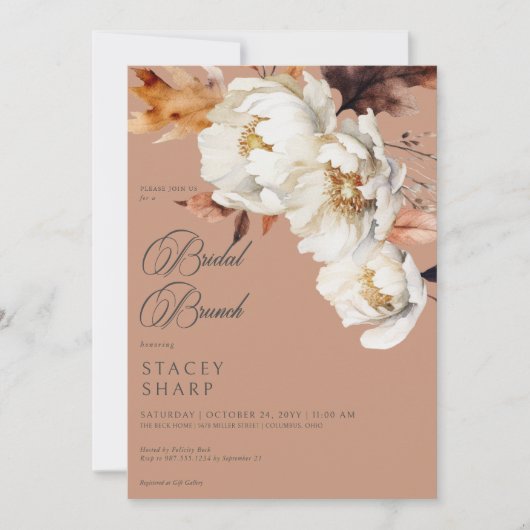 Rustikales Rust & Cream Fall Floral & Blätter Brun Einladung (Vorderseite)