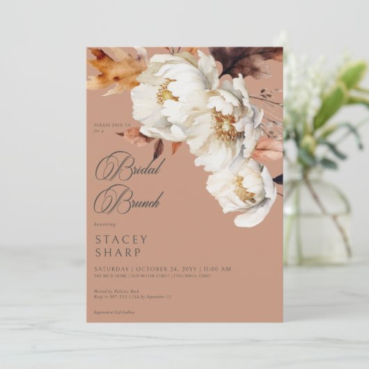 Rustikales Rust & Cream Fall Floral & Blätter Brun Einladung (Stehend Vorderseite)