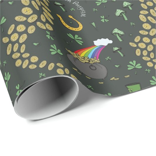 Rustikales S Pattern Green Irish Kleeblatts St Pat Geschenkpapier (Rolleneckpunkt)